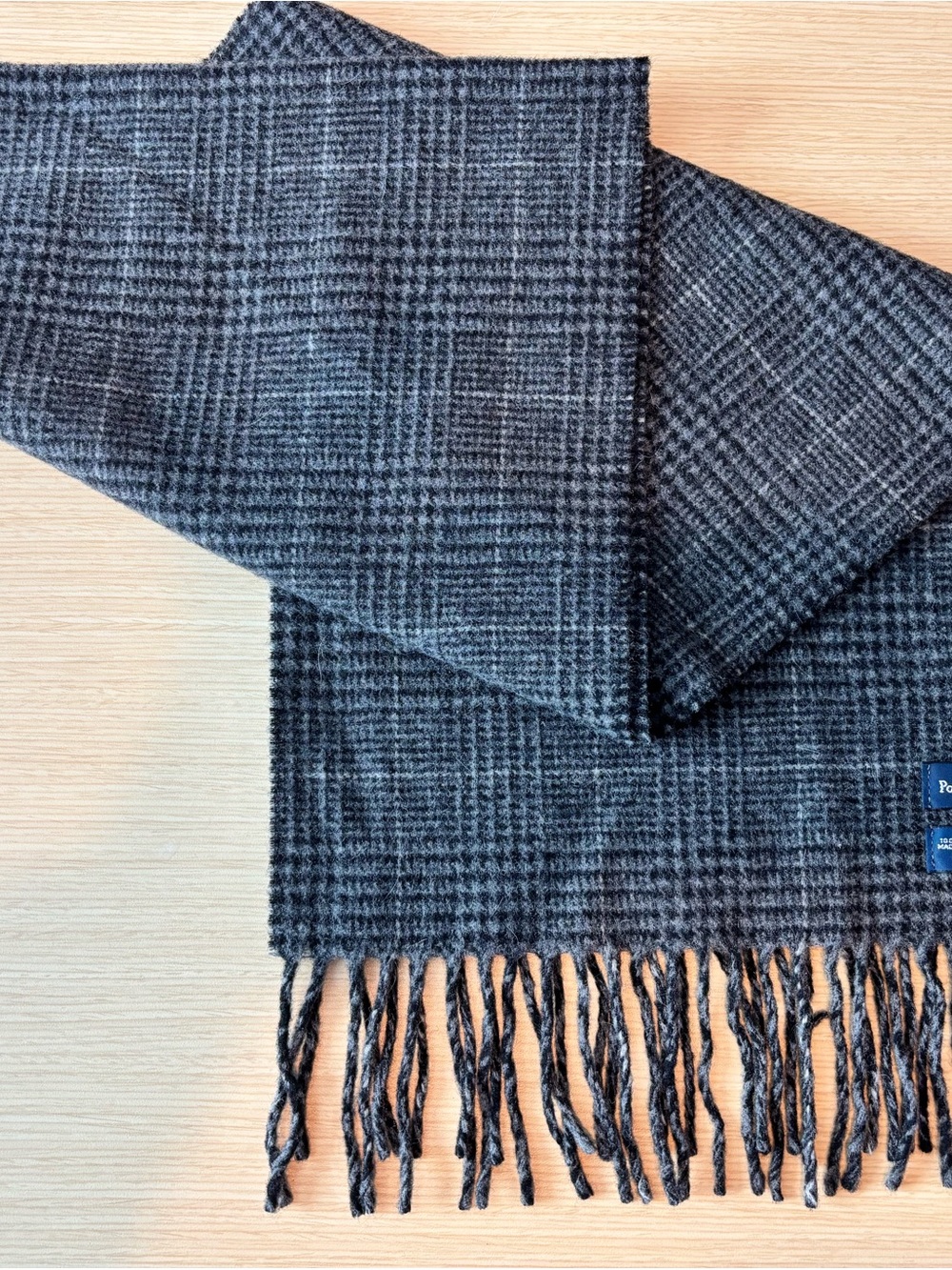 Polo Ralph Lauren Lambswool Blend Scarf Made in Italy Gray Glen Plaid Fringed